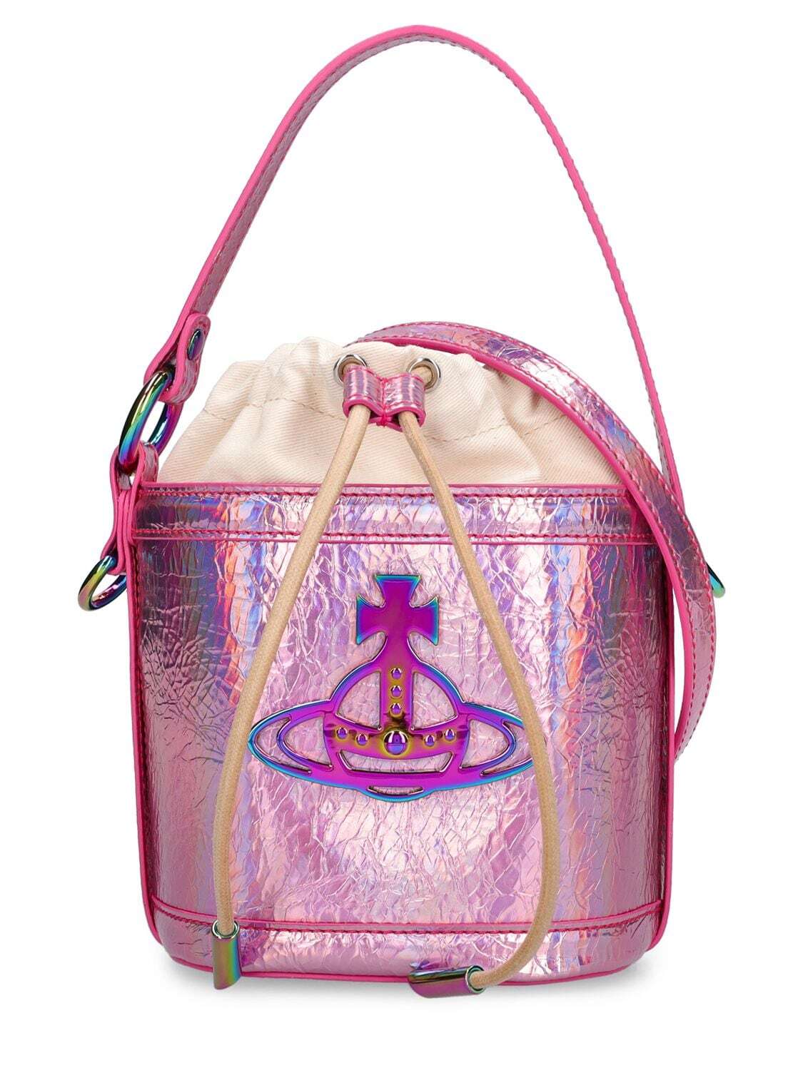 VIVIENNE WESTWOOD Daisy Iridescent Faux Leather Bucket Bag in pink