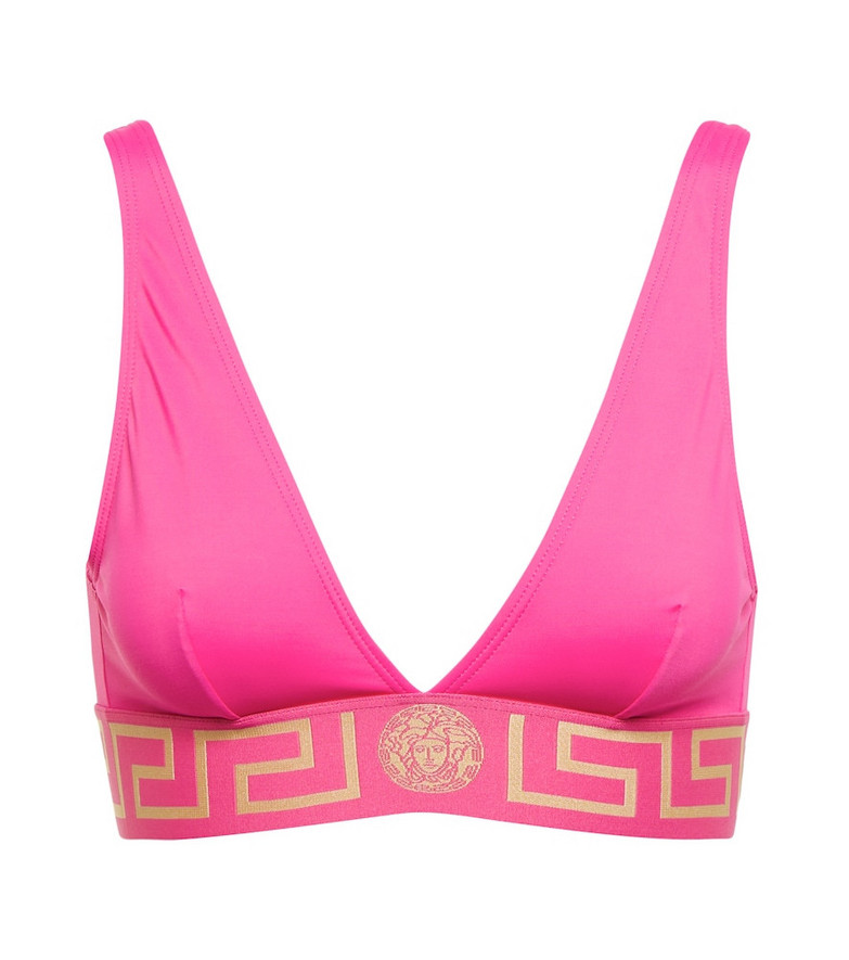 Versace Greca triangle bikini top in pink