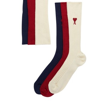 ami paris ami de caur three pack socks in blue / red / white