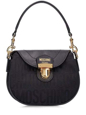 MOSCHINO Monogram Jacquard Nylon Top Handle Bag in black