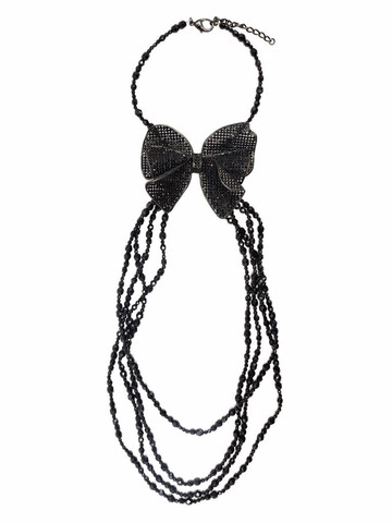 chanel pre-owned 2009 beaded bow-motif necklace - black