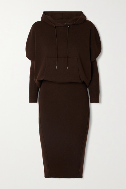 TOM FORD - Hooded Ribbed Cashmere-blend Dress - Brown