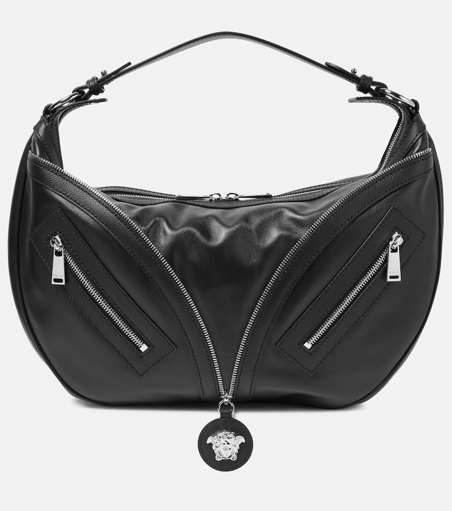 Versace Repeat leather shoulder bag in black