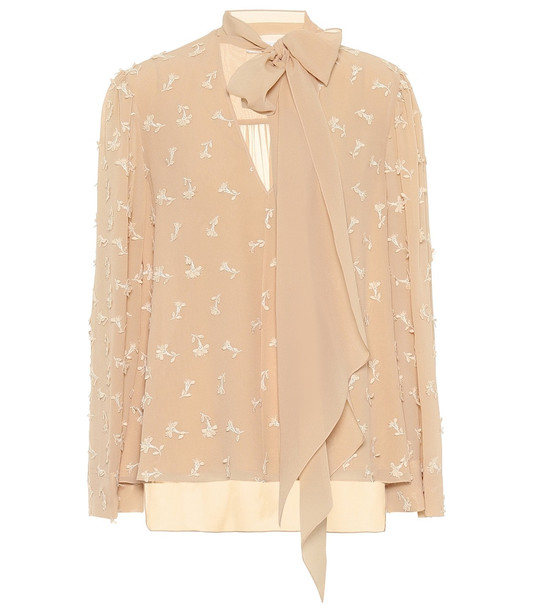 Chloé Embroidered silk blouse in beige