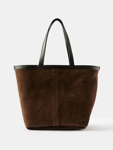 bottega veneta - flip flap intrecciato-leather and suede tote bag - womens - dark brown
