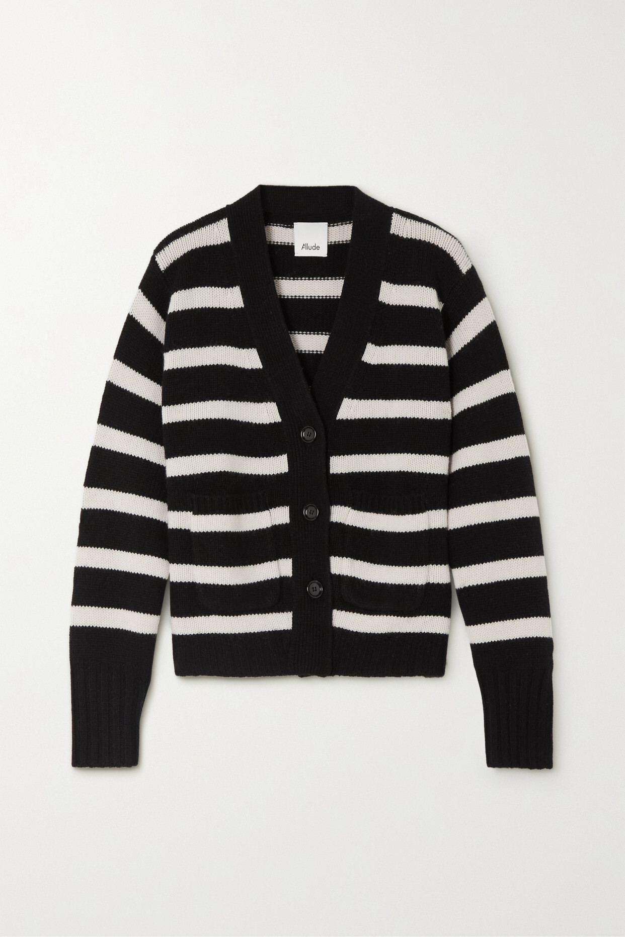 Allude - Striped Wool And Cashmere-blend Cardigan - Black