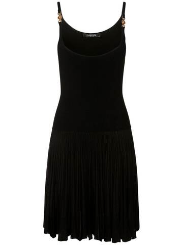 VERSACE Viscose Knit Pleated Mini Dress in black