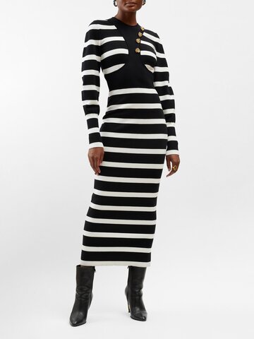 alexander mcqueen - harness-outline stripe knitted maxi dress - womens - black ivory