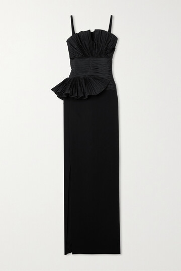 elie saab - pleated taffeta and crepe gown - black