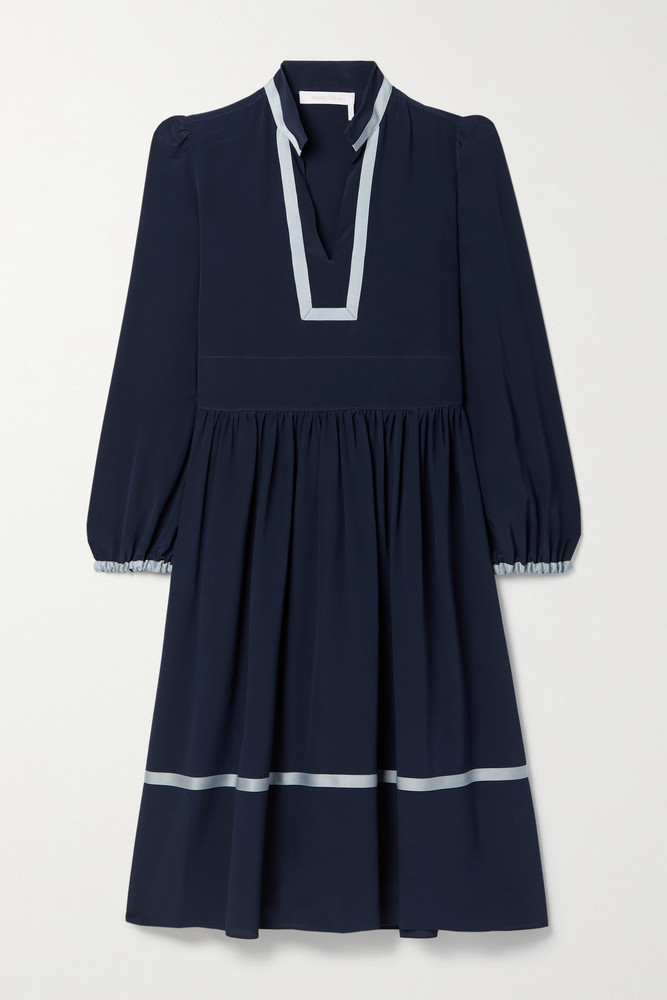 See By Chloé See By Chloé - Satin-trimmed Silk-crepe Midi Dress - Blue