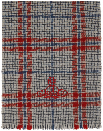 Vivienne Westwood Gray Checked Scarf in red
