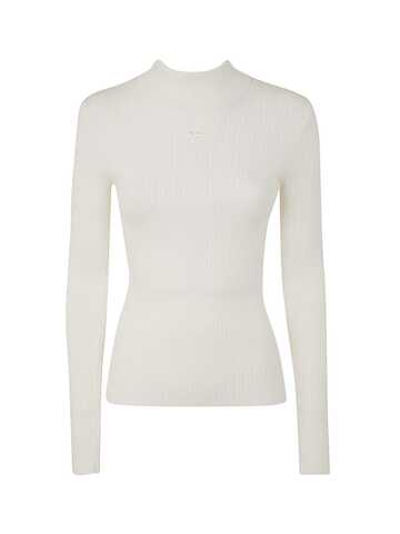 Courrèges Rib Knit High Neck Sweater in white