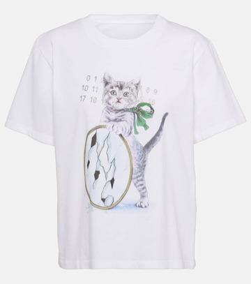 mm6 maison margiela printed cotton jersey t-shirt in white