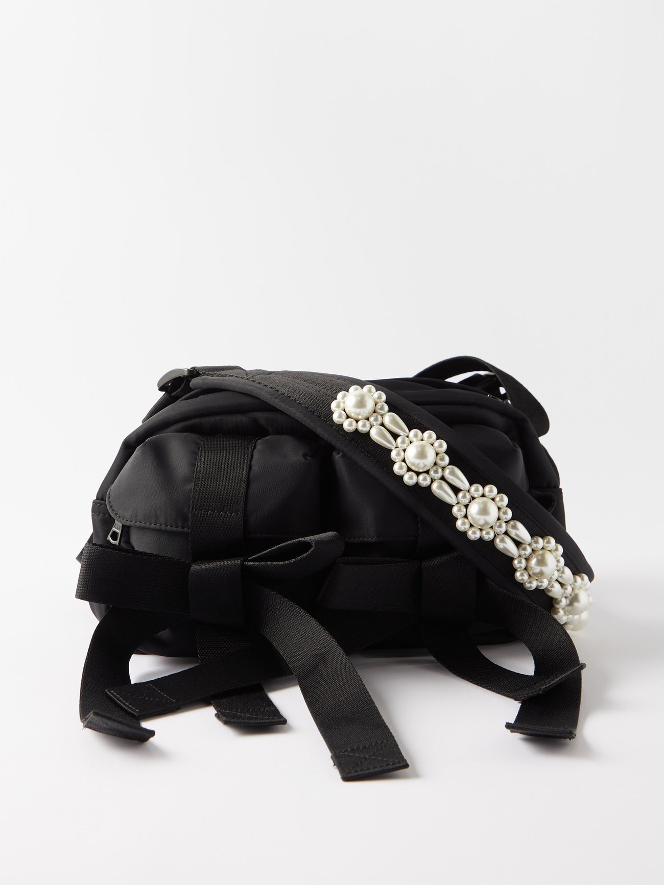 Simone Rocha - Faux Pearl-embellished Nylon Cross-body Bag - Womens - Black