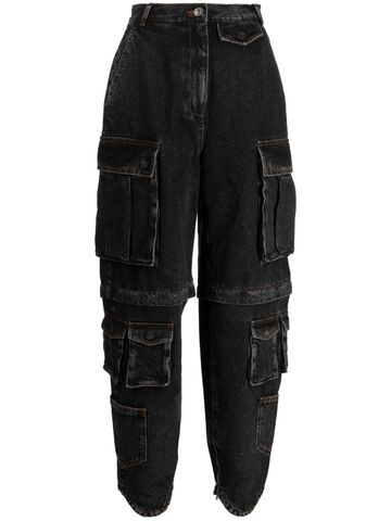 pushbutton cargo wide-leg jeans - black