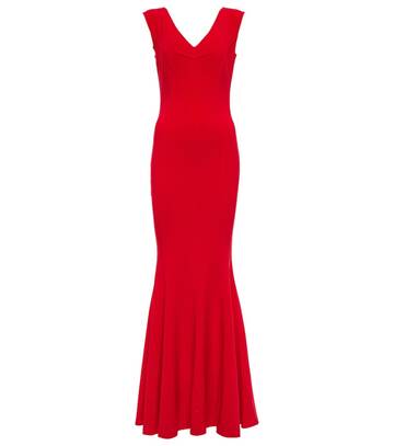 Norma Kamali V-neck fishtail jersey gown in red