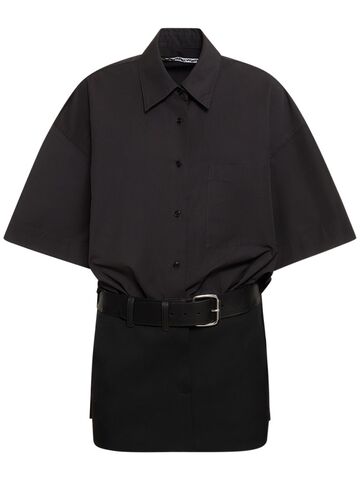 alexander wang mini cotton shirt dress w/ leather belt in black