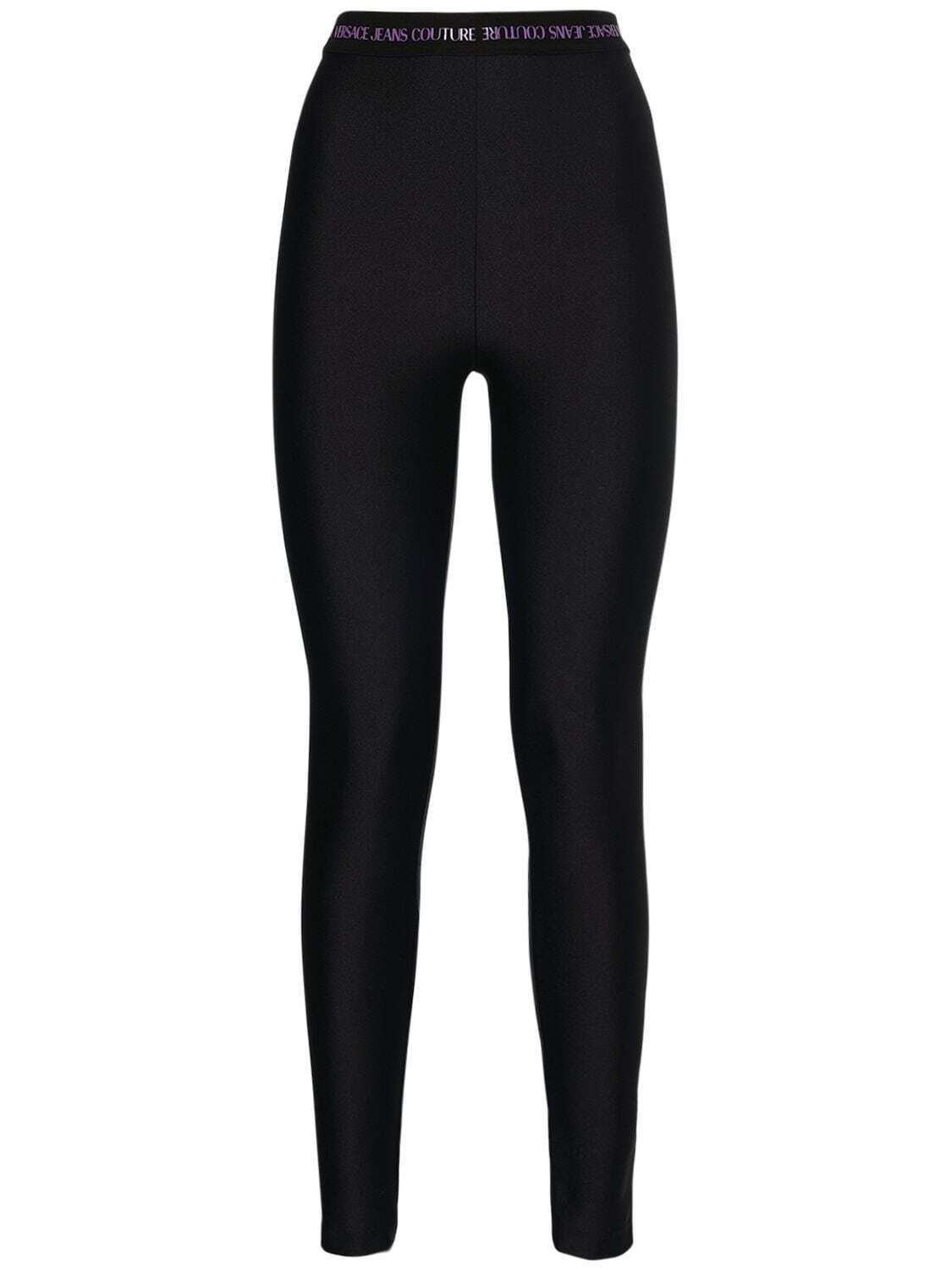 VERSACE JEANS COUTURE Logo Shiny Lycra Leggings in black