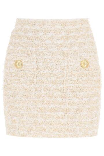 Balmain Tweed Mini Skirt With Lurex in bianco