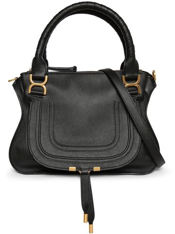 chloé small marcie leather shoulder bag in black