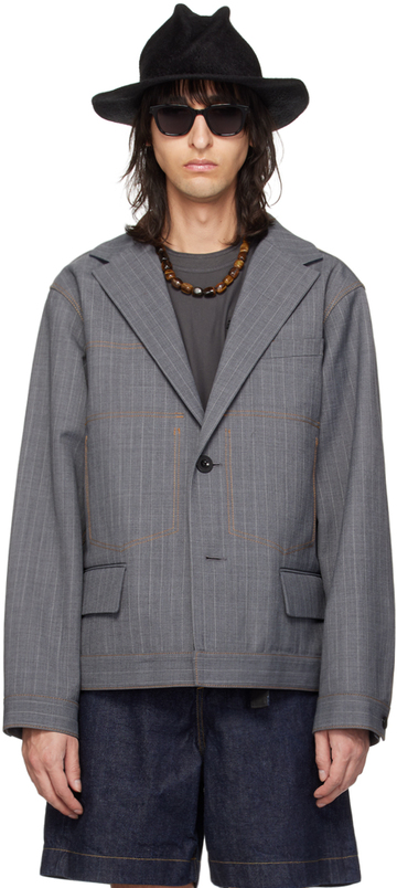 sacai gray striped reversible jacket