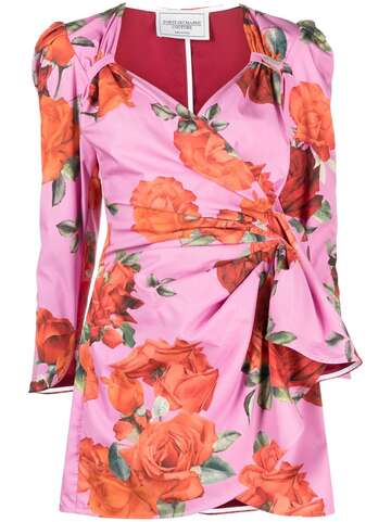 forte dei marmi couture floral-print drape-detail dress - pink