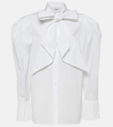 nina ricci tie-neck cotton poplin blouse in white
