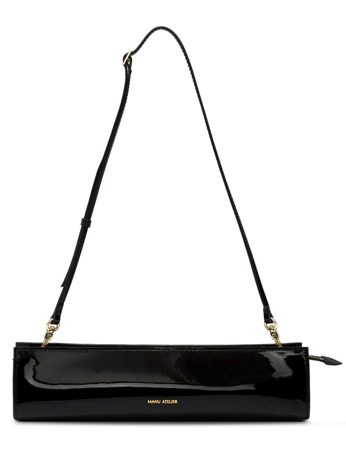 MANU ATELIER Pencil Box Patent Leather Shoulder Bag in black