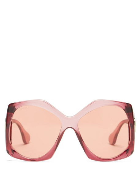 Gucci - GG-logo Oversized Hexagon Acetate Sunglasses - Womens - Pink