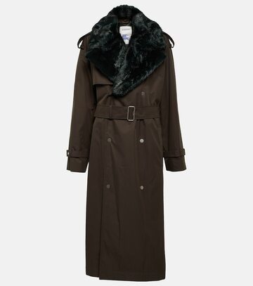 burberry faux-fur trimmed cotton coat in brown