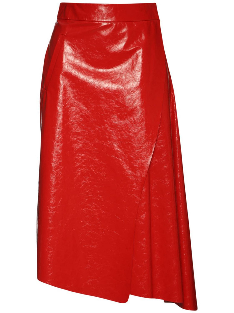 FERRARI Asymmetric Wrap Leather Midi Skirt
