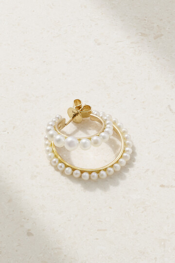 sophie bille brahe - petite boucle perle 14-karat recycled gold pearl single hoop earring - l