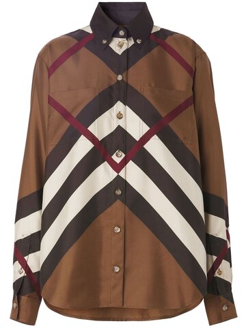 BURBERRY Ivanna Check Printed Silk Twill Shirt in brown