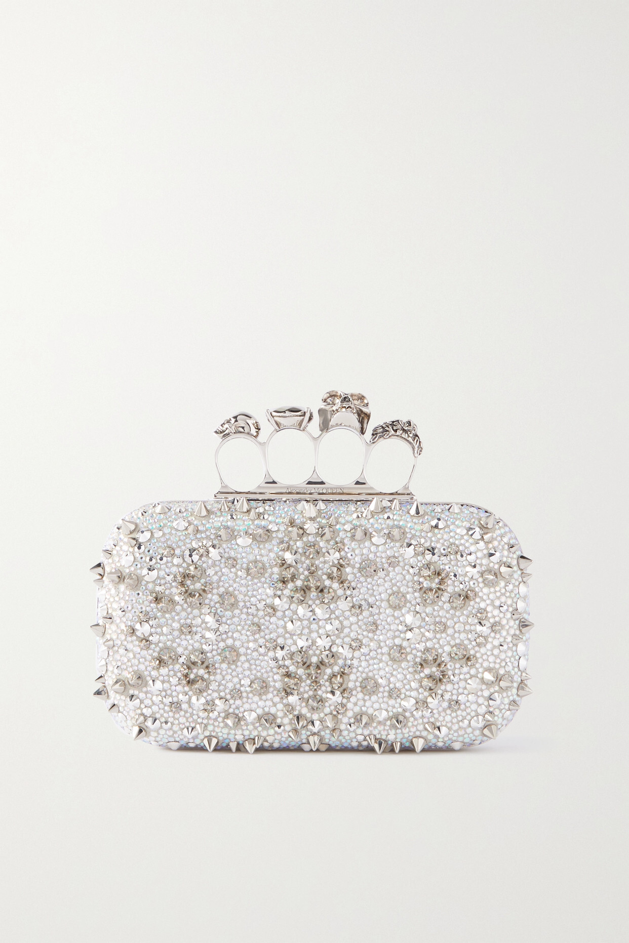 Alexander McQueen - Four Ring Spiked Crystal-embellished Leather Clutch - White