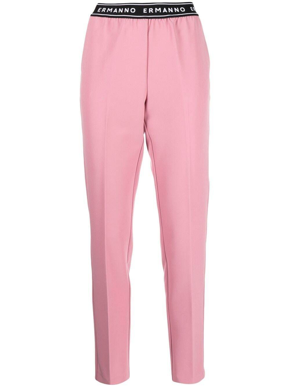 ERMANNO FIRENZE logo-waistband slim-cut trousers - Pink