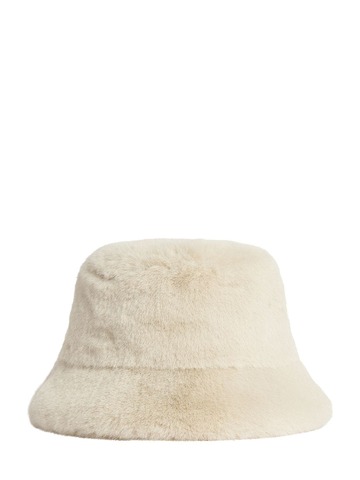 stand studio wera faux soft teddy fur bucket hat in ecru