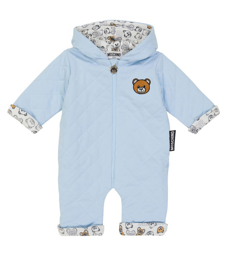 Moschino Kids Baby quilted teddy bear romper in blue