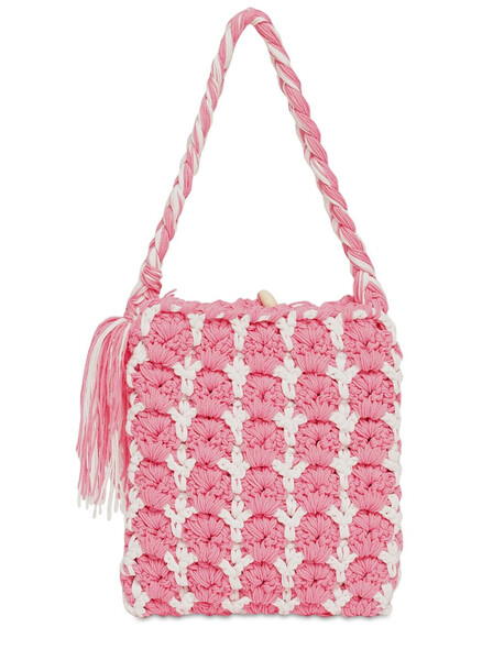 MARCO RAMBALDI Recycled Cotton & Linen Crochet Bag in pink / white
