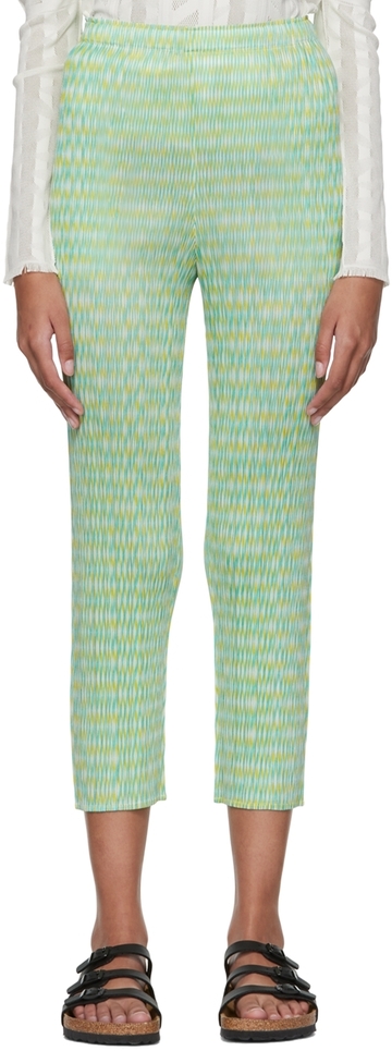 Pleats Please Issey Miyake Green Polyester Trousers in yellow