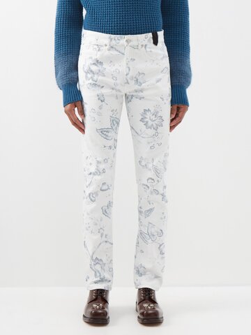 erdem - oliver floral-print straight-leg jeans - mens - white multi