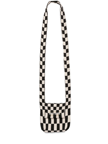 LASTFRAME Mini Ichimatsu Rib Knit Shoulder Bag in black / ivory
