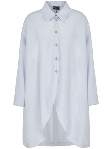 giorgio armani silk crepe oversize long shirt in blue