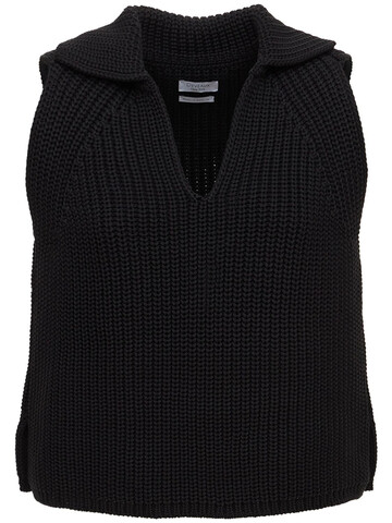 DEVEAUX Aubery Cotton Blend Knit Vest in black