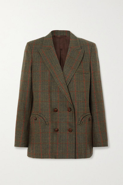 Rowen Rose - Cropped Checked Wool-bouclé Jacket - Green - Wheretoget