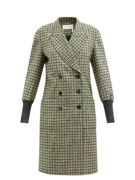 Chloé Chloé - Ribbed-cuff Check Double-breasted Wool-blend Coat - Womens - Green Multi