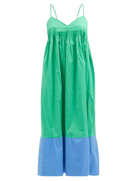 Lee Mathews - Emmie Pintucked Cotton-blend Poplin Dress - Womens - Green Multi