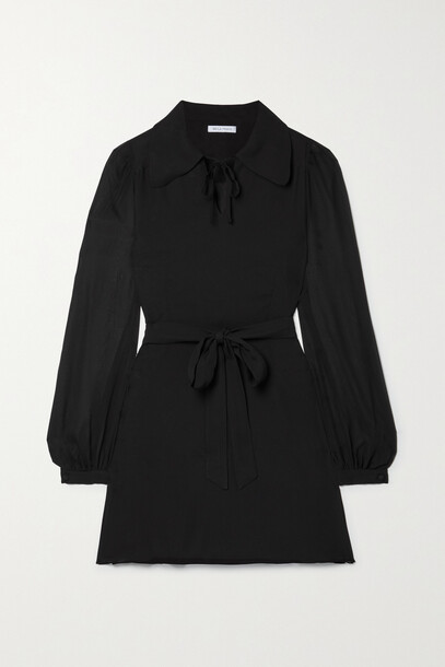 Bella Freud - Backing Singer Tie-detailed Silk-georgette Mini Dress - Black