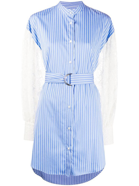 MSGM floral lace sleeve striped dress in white
