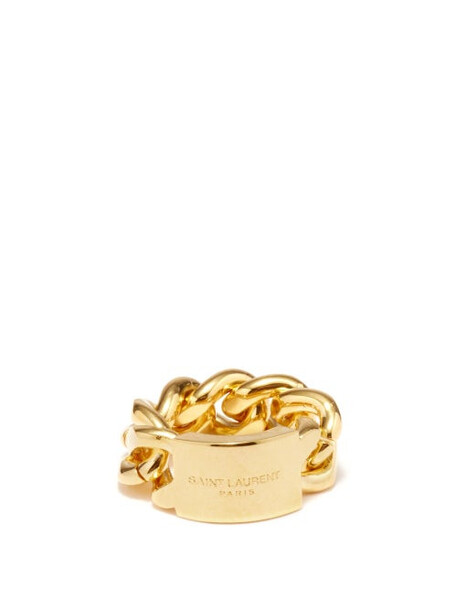 Saint Laurent - Logo-engraved Chain Ring - Womens - Gold