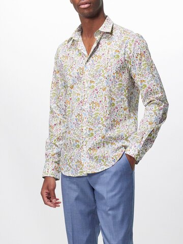 paul smith - floral-print organic cotton-poplin shirt - mens - multi